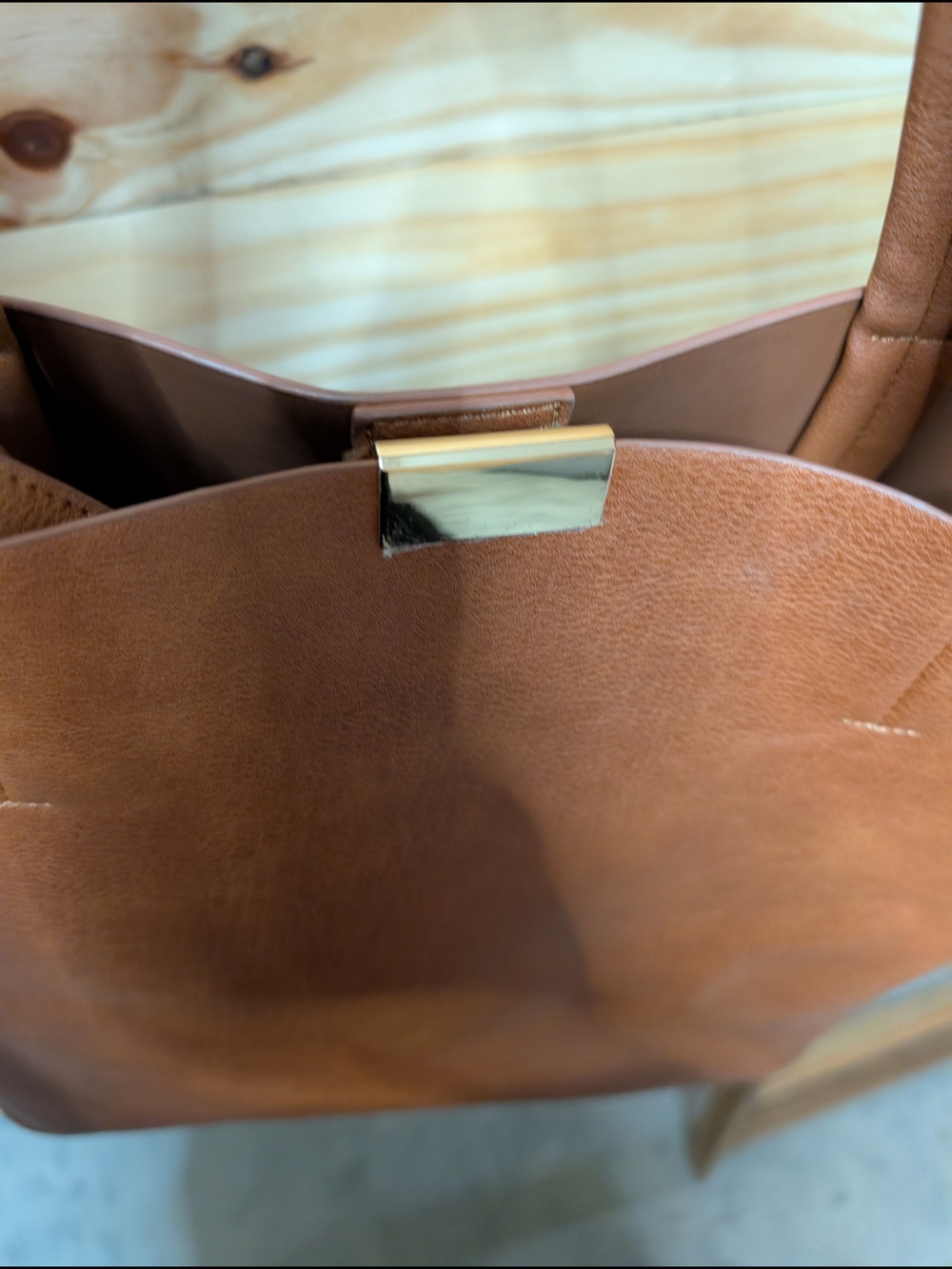 Tan Leatherette Tote Bag with Pouch - Women Bags - Picture 7 of 12